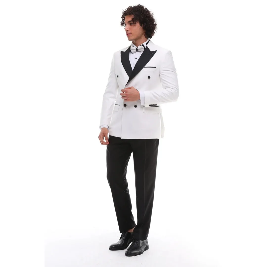 SDW2302 - Men's Double Breasted Dinner Suit Wedding Tuxedo Black Tie White Black Classic