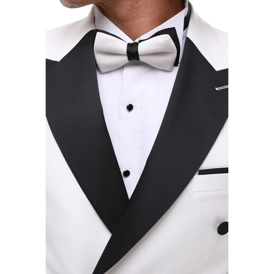 SDW2302 - Men's Double Breasted Dinner Suit Wedding Tuxedo Black Tie White Black Classic