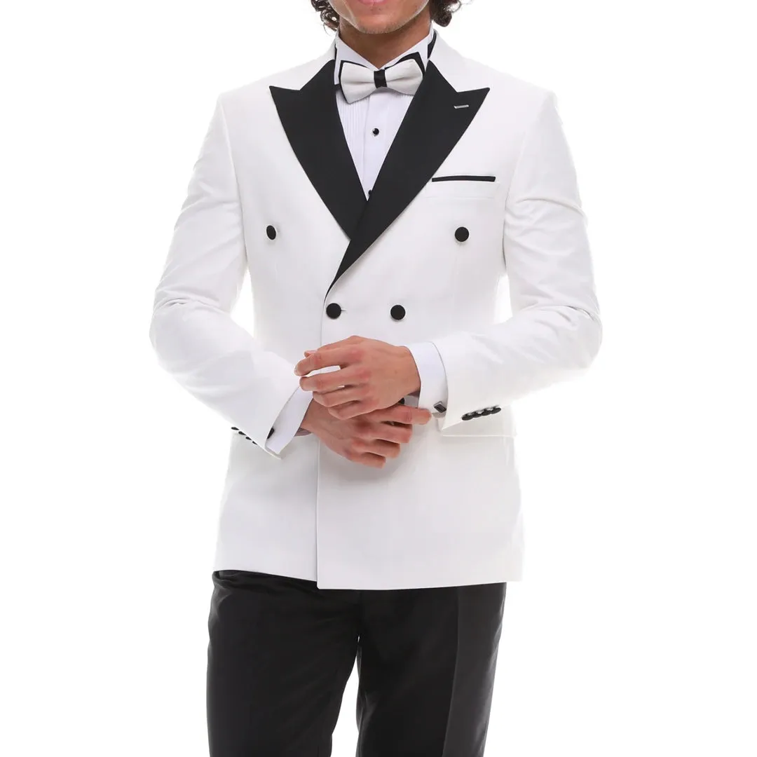 SDW2302 - Men's Double Breasted Dinner Suit Wedding Tuxedo Black Tie White Black Classic