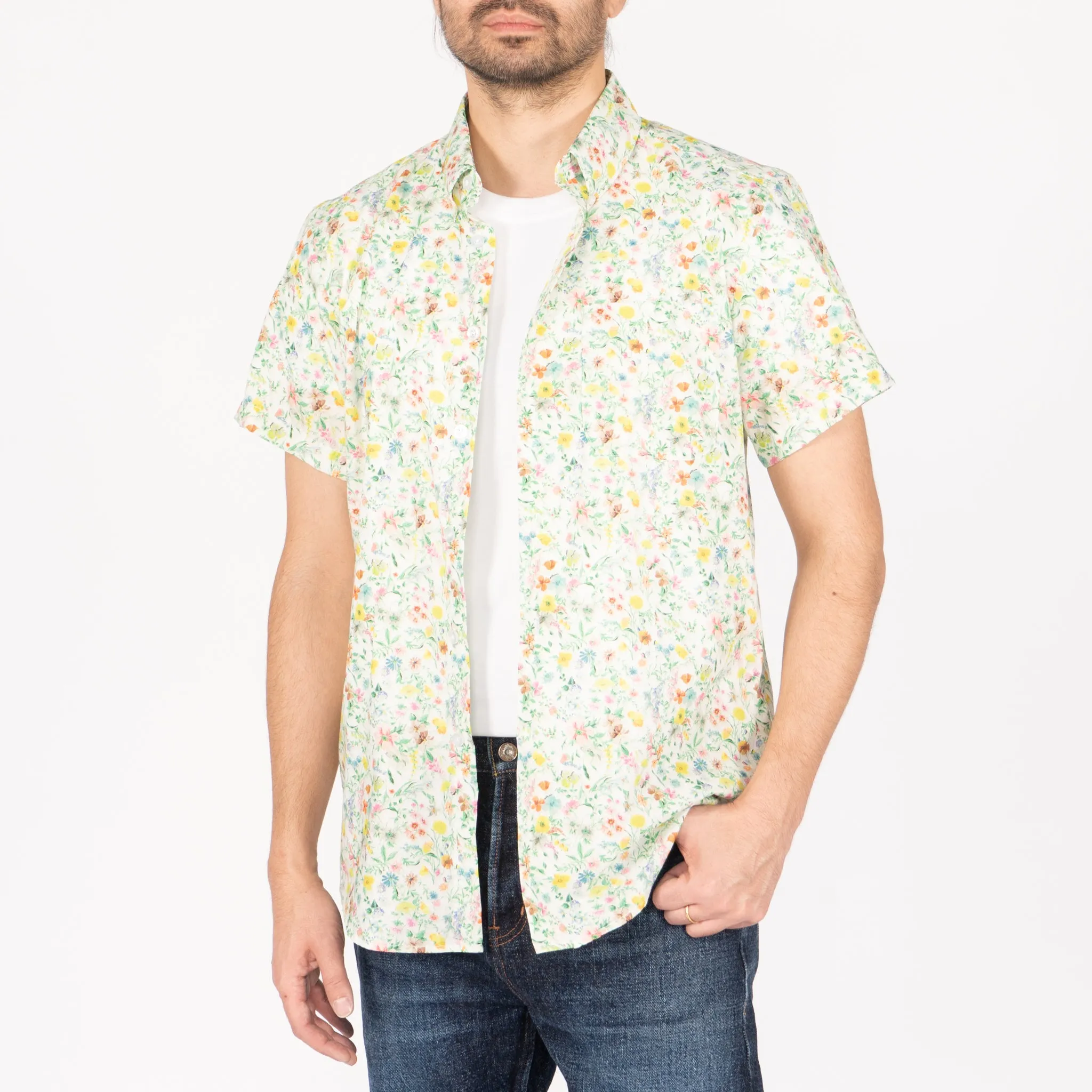 Short Sleeve Easy Shirt - Flower Painting - White