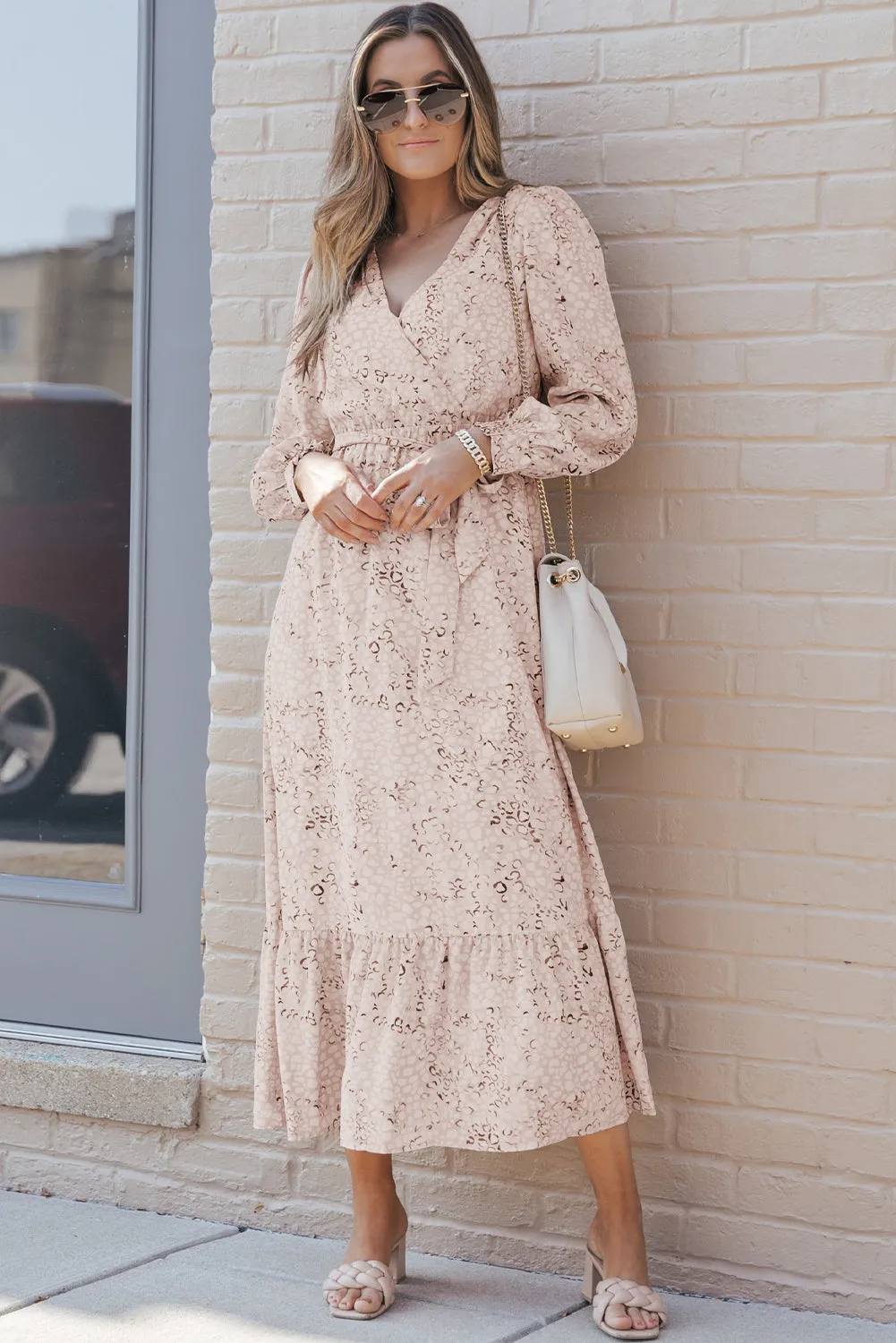 Surplice Bubble Sleeve Maxi Dress