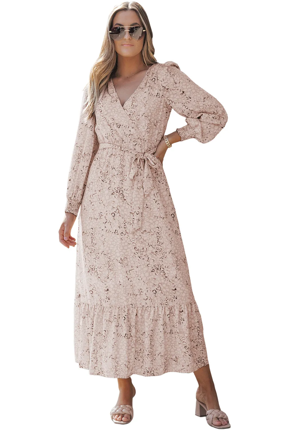 Surplice Bubble Sleeve Maxi Dress