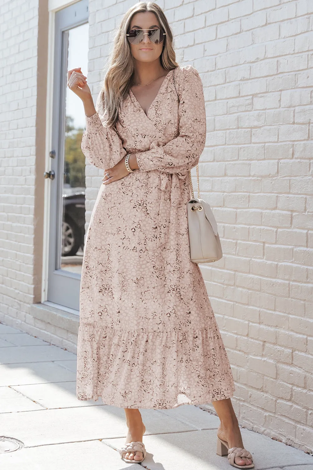 Surplice Bubble Sleeve Maxi Dress