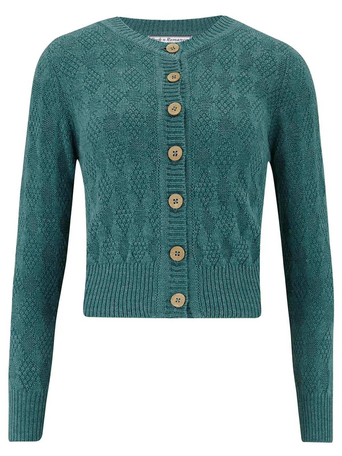 Teal Green Vintage Style Diamond Textured Knit Cardigan