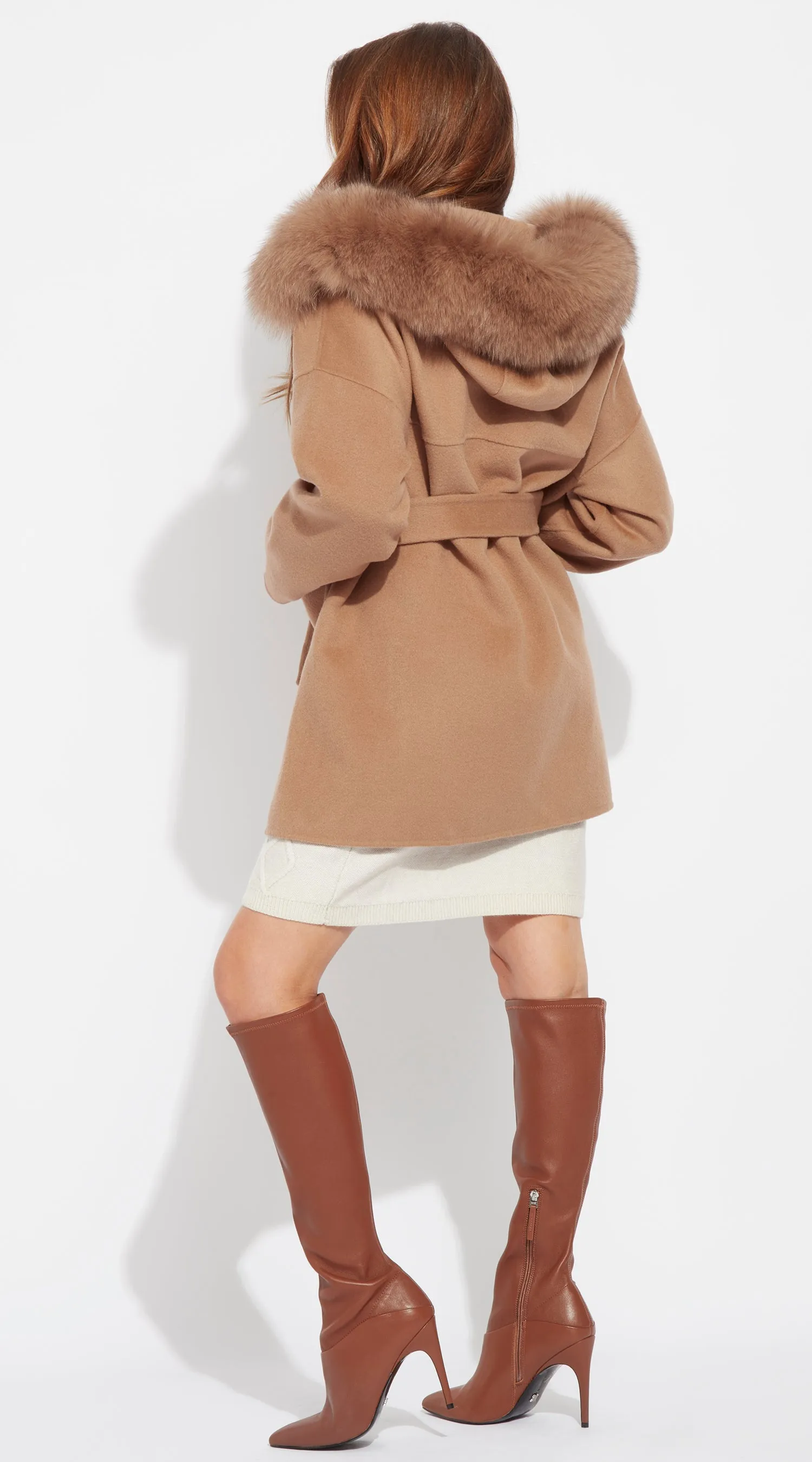 The London Cashmere & Fox Fur Belted Coat - Camel