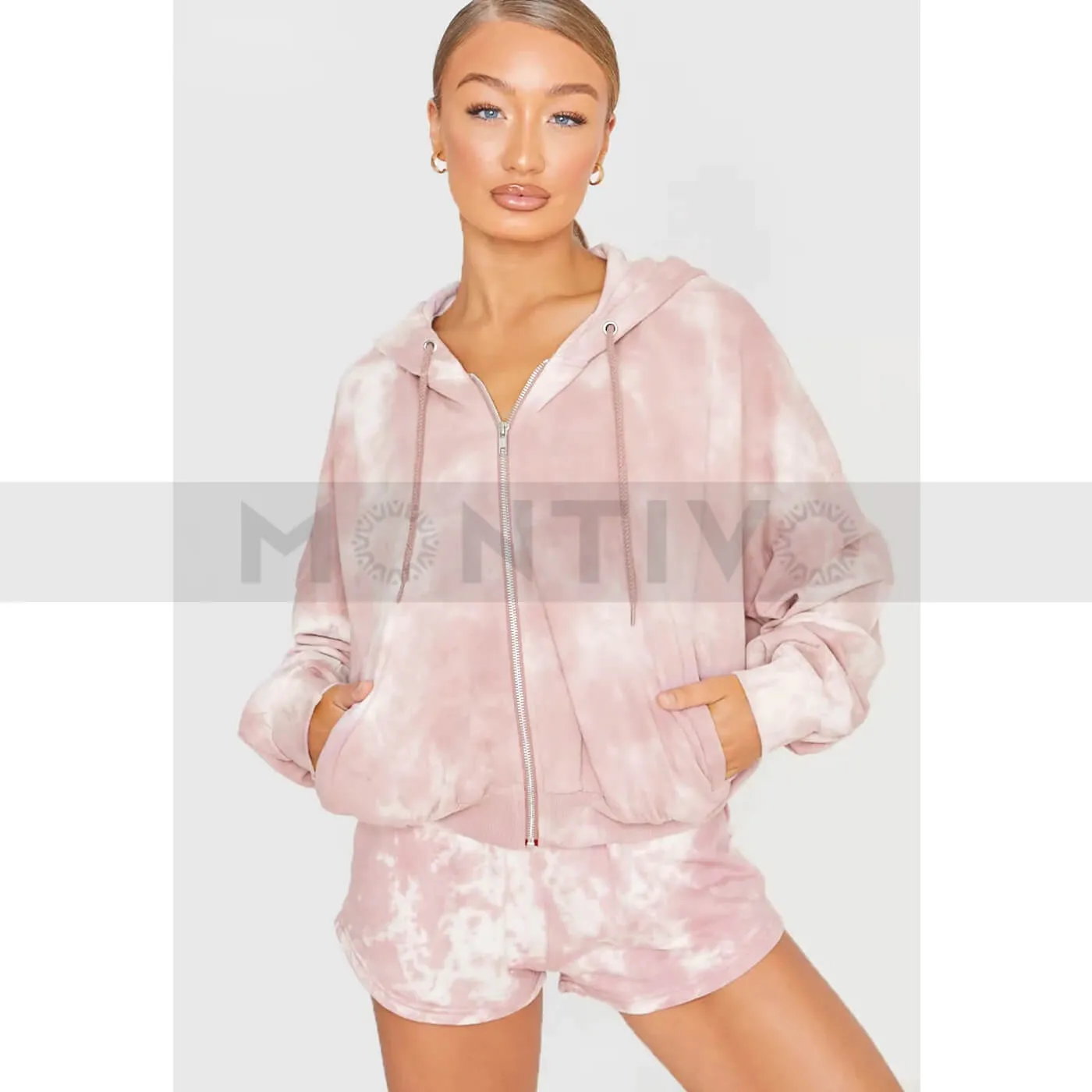 Tie-Dye Pink Crop Zip Hoodie