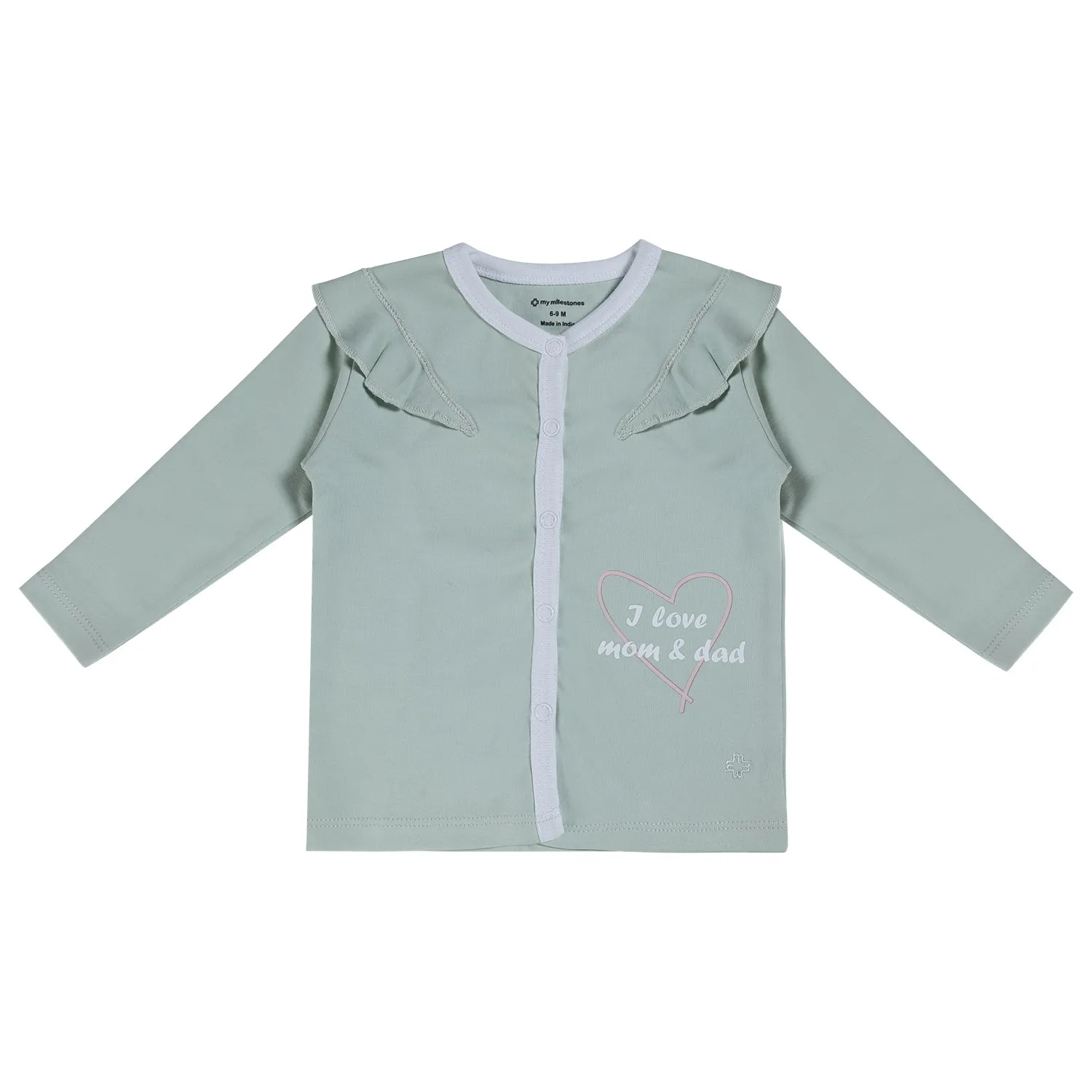 Top Full Sleeves Girls Pink/Sage Green - 2Pc Set