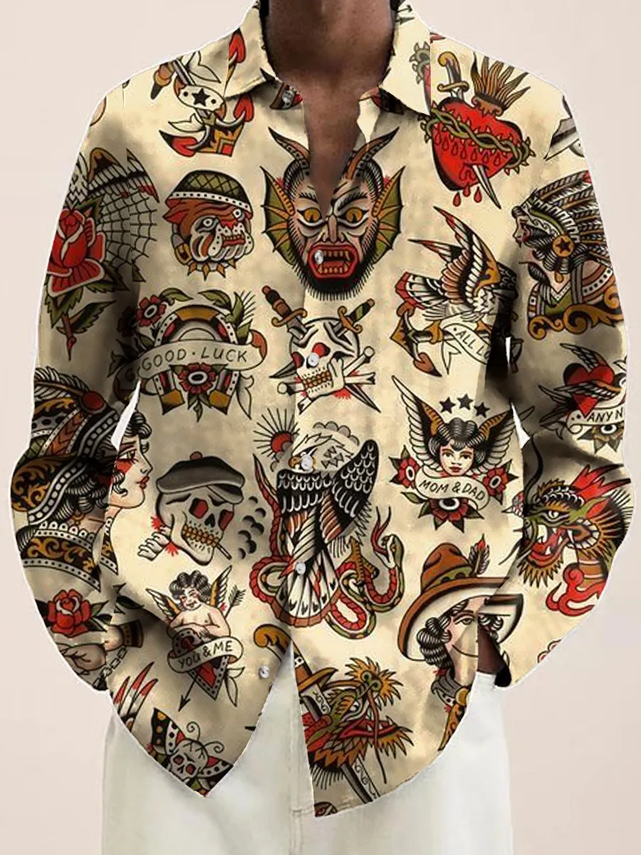 Vintage Animal Items Print Easy Care Long Sleeve Shirts