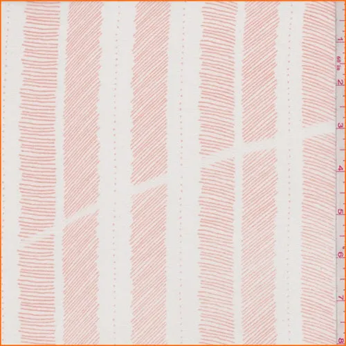 White/Sea Coral Sketch Stripe Chiffon Fabric