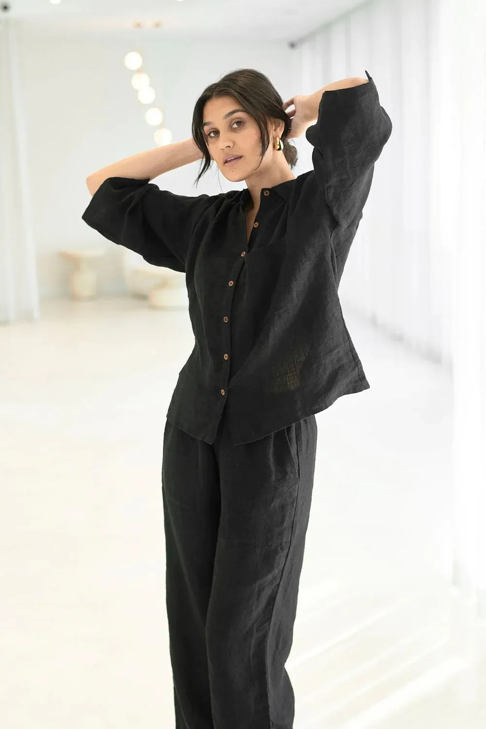 Wide Leg Linen Pant - Black