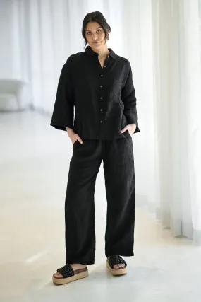 Wide Leg Linen Pant - Black