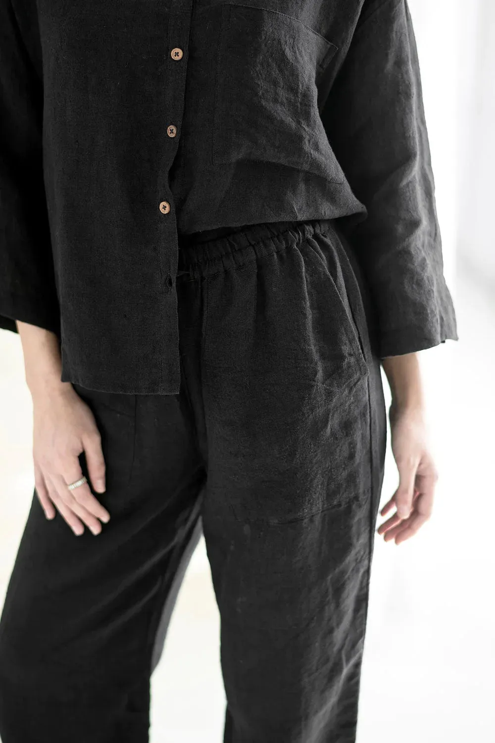 Wide Leg Linen Pant - Black