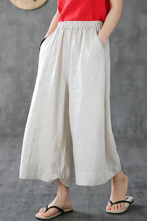 Women's cusual linen pants with 2-sides pockets little above ankle length 190159