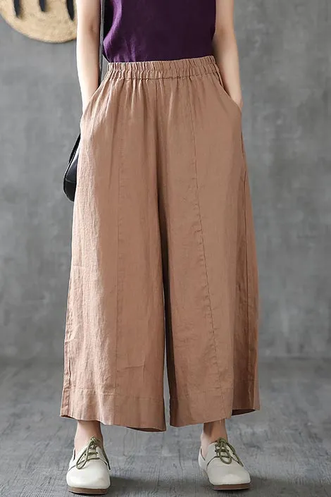 Women's cusual linen pants with 2-sides pockets little above ankle length 190159