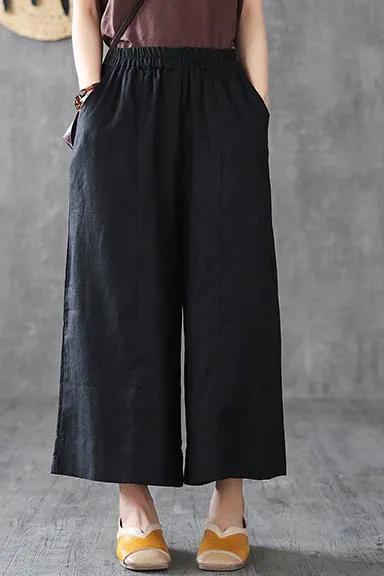 Women's cusual linen pants with 2-sides pockets little above ankle length 190159