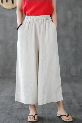 Women's cusual linen pants with 2-sides pockets little above ankle length 190159