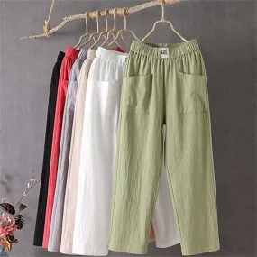 Women's Linen Summer Loose Slimming Straight Ankle-length Pants