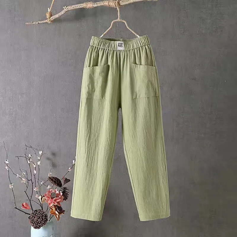 Women's Linen Summer Loose Slimming Straight Ankle-length Pants