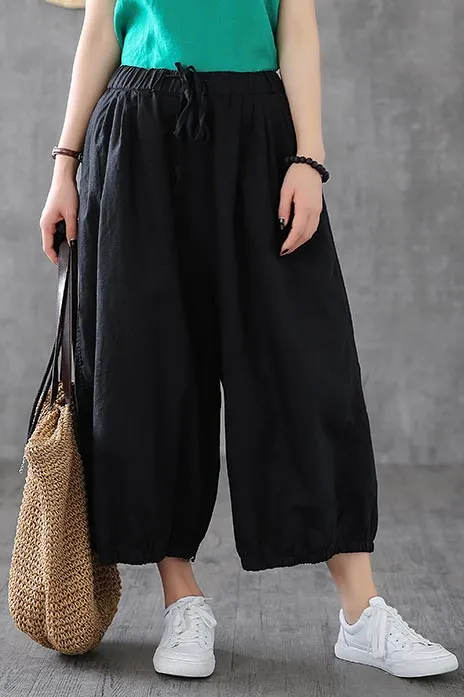 Women's wide leg cusual little above ankle length pants for summer 190161